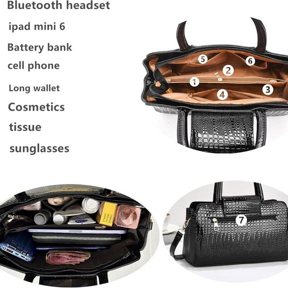 Fashionable Top Handle Crocodile Satchel - Lightweight Zipper Purse for Women - Picture 3 of 6